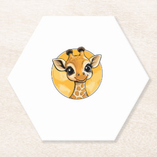 Cute Giraffe Drawing Cartoon Style Paper Coaster