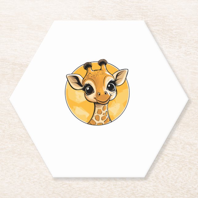 Cute Giraffe Drawing Cartoon Style   Paper Coaster (Front)