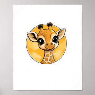 Cute Giraffe Drawing Cartoon Style   Poster