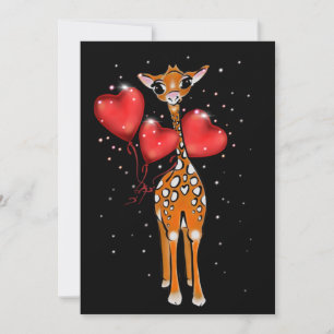Cute giraffe drawing   heart balloons   stars   holiday card