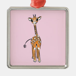 Cute giraffe drawing pink metal tree decoration
