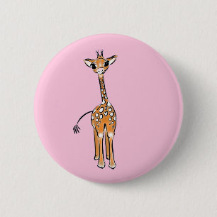 Cute Giraffe drawing, safari animals  6 Cm Round Badge