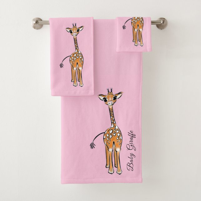 Cute Giraffe drawing, safari animals  Bath Towel Set (Insitu)