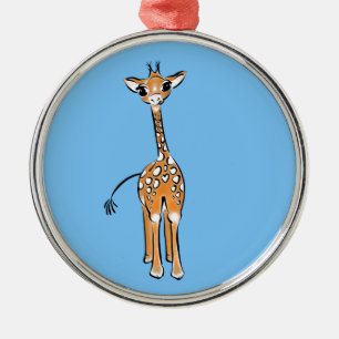 Cute Giraffe drawing safari animals blue Metal Tree Decoration