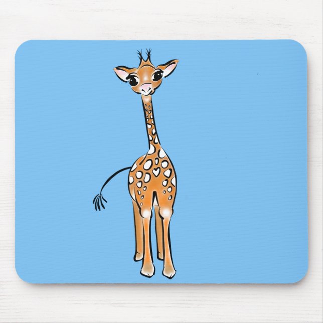 Cute Giraffe drawing safari animals blue Mouse Pad (Front)