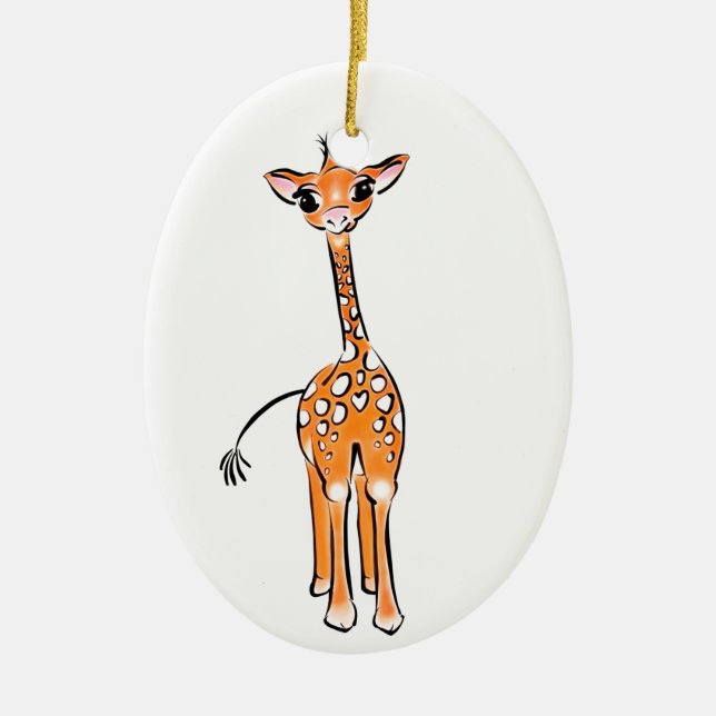 Cute Giraffe drawing, safari animals  Ceramic Tree Decoration (Front)