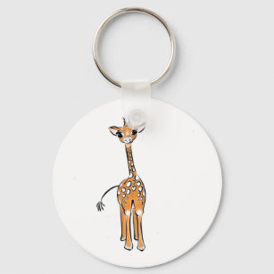 Cute Giraffe drawing, safari animals  Key Ring