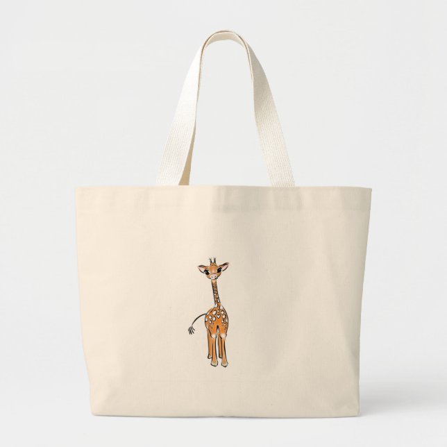 Cute Giraffe drawing, safari animals  Large Tote Bag (Front)