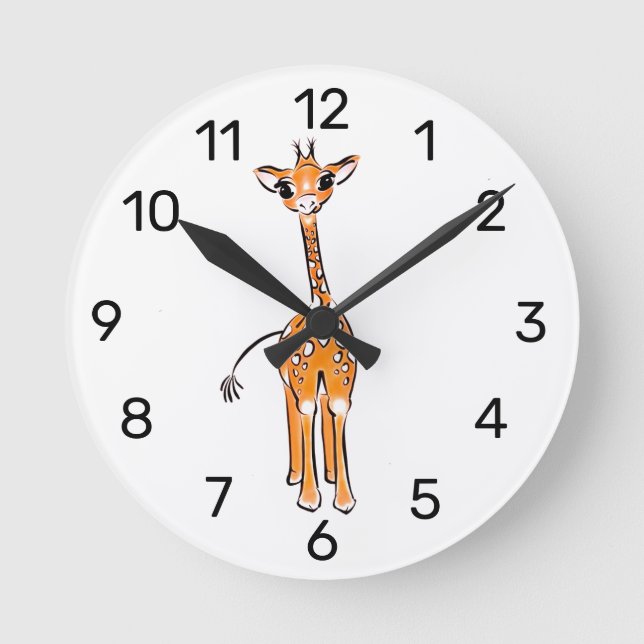 Cute giraffe drawing, safari animals  round clock (Front)