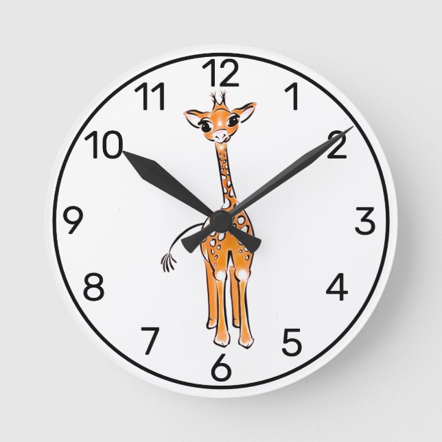 Cute giraffe drawing, safari animals  round clock (Front)