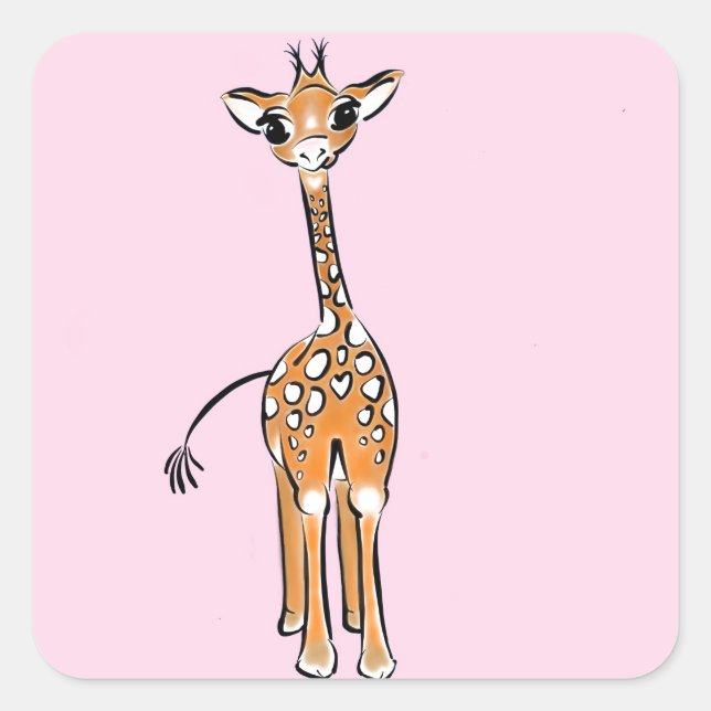 Cute Giraffe drawing, safari animals  Square Sticker (Front)