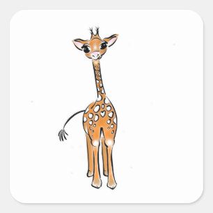 Cute Giraffe drawing, safari animals  Square Sticker