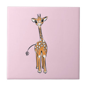 Cute Giraffe drawing, safari animals Tile