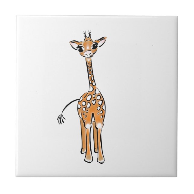 Cute Giraffe drawing, safari animals  Tile (Front)