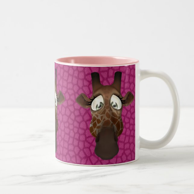 Cute Giraffe Faces Pink Animal Fur Pattern Mug (Right)