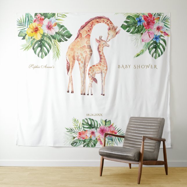 Cute Giraffe Floral Baby Shower Photo Booth Prop Tapestry (In Situ (Horizontal))