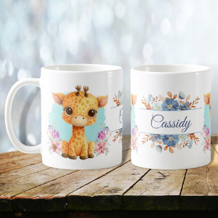 Cute Giraffe Floral Themed Personalised Coffee Mug