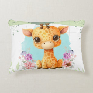Cute Giraffe Floral Themed Personalised Decorative Cushion