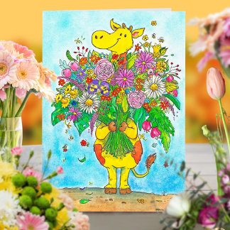 Cute Giraffe Flowers greeting card