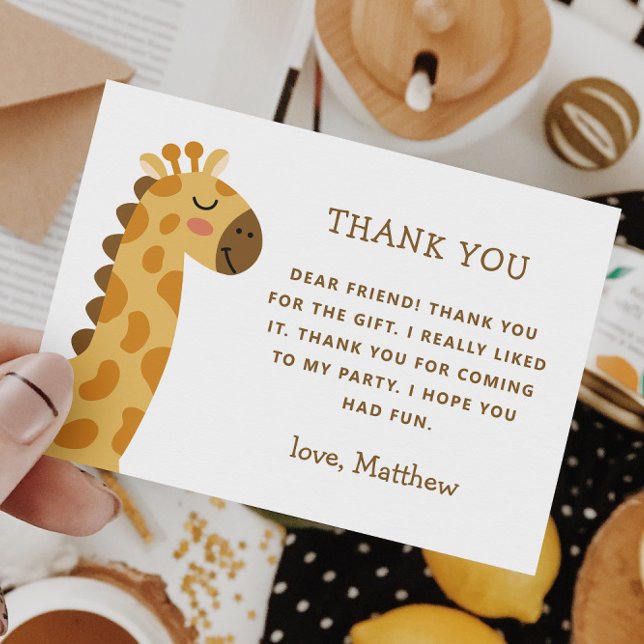 Cute giraffe. Funny animal safari kids birthday Thank You Card (Creator Uploaded)