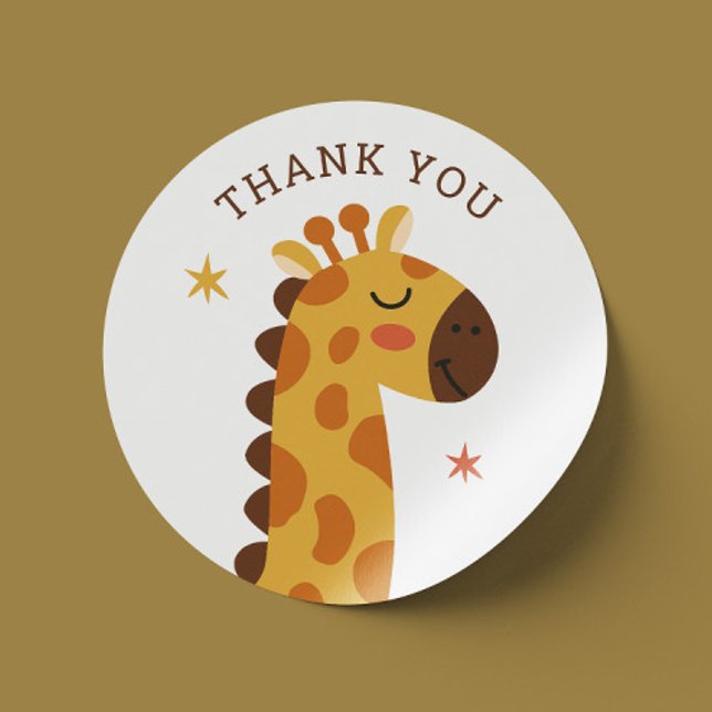 Cute giraffe. Funny animal safari zoo thank you Classic Round Sticker (Creator Uploaded)