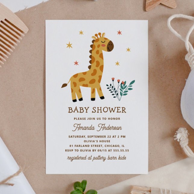 Cute giraffe. Funny zoo safari animal baby shower Invitation (Creator Uploaded)