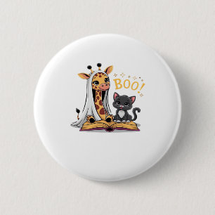 Cute Giraffe Ghost with Black Cat and Boo! Classic 6 Cm Round Badge