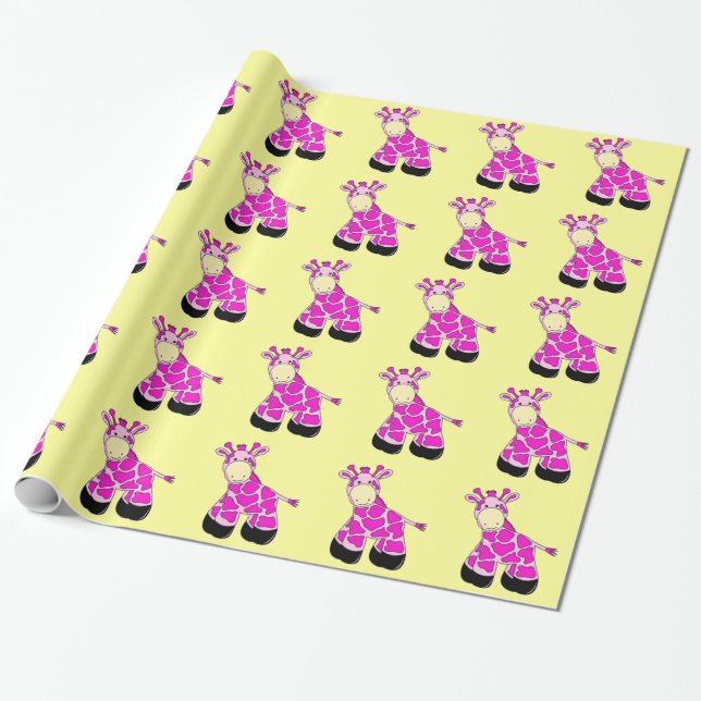 Cute Giraffe Gift Wrapping Paper For Children (Unrolled)