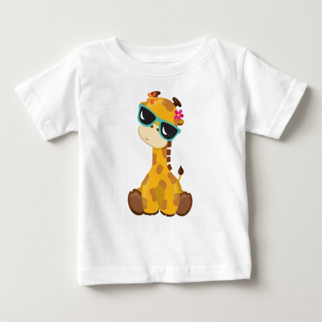 Cute Giraffe, Giraffe With Sunglasses, Cute Animal Baby T-Shirt (Front)
