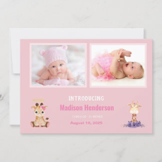 Cute Giraffe Girls Photos Birth Announcement