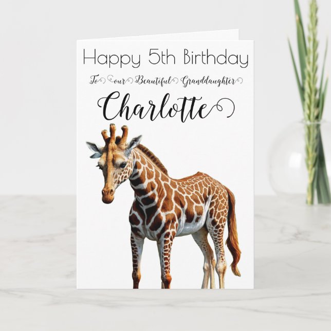 Cute Giraffe Granddaughter 5th Birthday Card (Front)