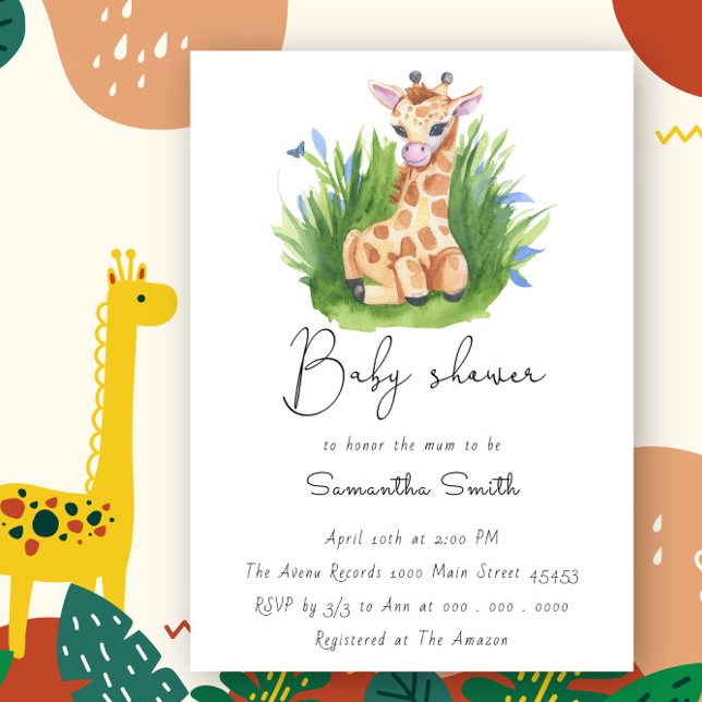 Cute Giraffe Greenery Baby Shower Invitation (Creator Uploaded)