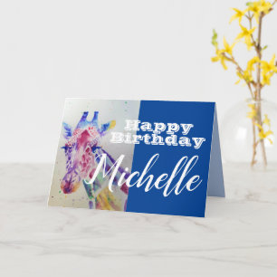 Cute Giraffe Happy Birthday Girls childs Name Card