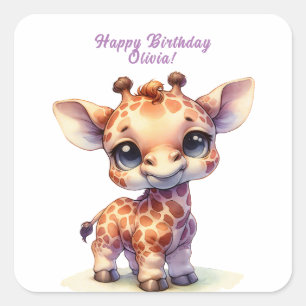Cute giraffe happy birthday square sticker