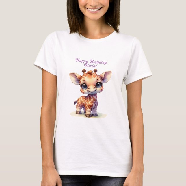 Cute giraffe happy birthday T-Shirt (Front)