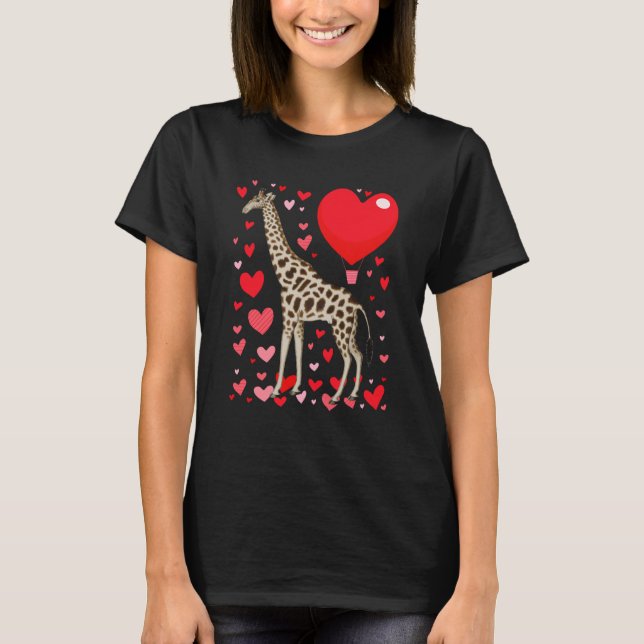 Cute Giraffe Heart Tall Couples Valentine Zoo Anim T-Shirt (Front)