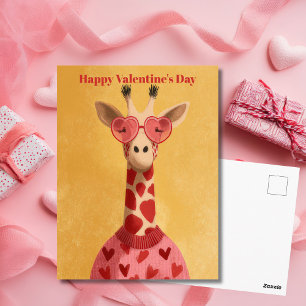Cute Giraffe Hearts Pullover Valentine`s Day Card 