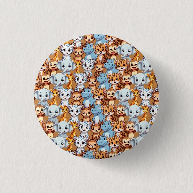 Cute giraffe hippo wild jungle safari Pattern 3 Cm Round Badge (Front)