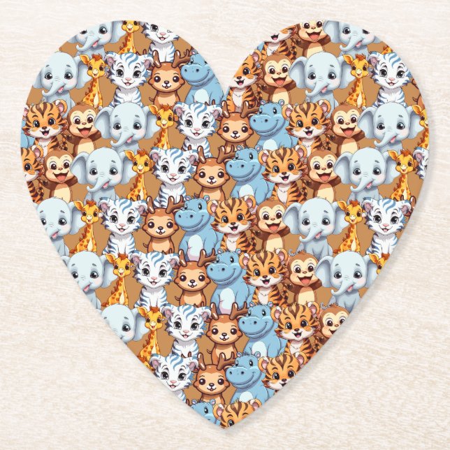 Cute giraffe hippo wild jungle safari Pattern Paper Coaster (Front)