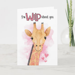 Cute Giraffe I'm Wild About You Valentine's Day Holiday Card