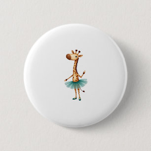 Cute giraffe in a tutu dancing as a ballerina, gif 6 cm round badge