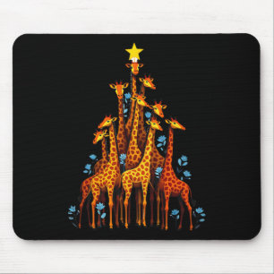 Cute Giraffe In Christmas Tree Hat Floral Giraffe Mouse Pad