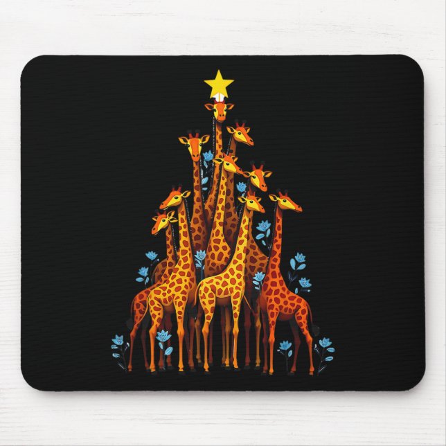Cute Giraffe In Christmas Tree Hat Floral Giraffe  Mouse Pad (Front)