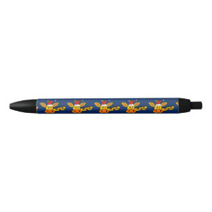 Cute Giraffe in Santa Hat Christmas Cartoon Black Ink Pen
