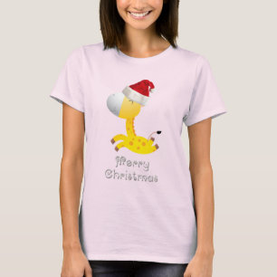 Cute Giraffe in Santa Hat T-Shirt