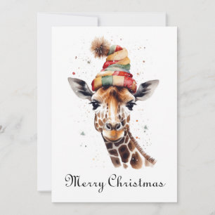 Cute Giraffe in Winter Beanie Christmas Card