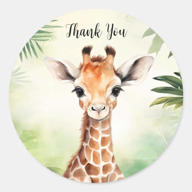 Cute Giraffe Jungle Baby Shower Party Beautiful Classic Round Sticker (Front)