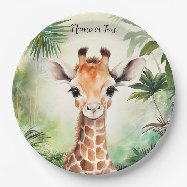 Cute Giraffe Jungle Baby Shower Party Beautiful Pa Paper Plate (Front)