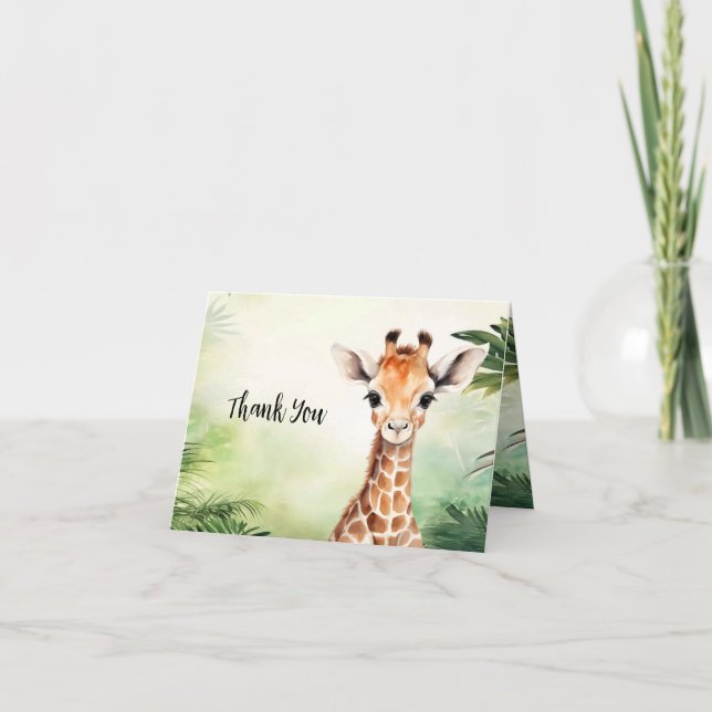 Cute Giraffe Jungle Baby Shower Party Beautiful Thank You Card (Front)
