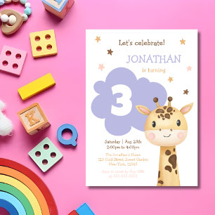 Cute Giraffe Jungle Safari Animal Birthday Invitation